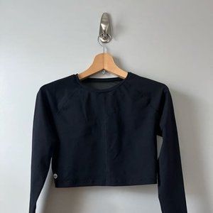 Senita Cropped Long Sleeve Running Tee  |  Mesh Racerback Breathable Black